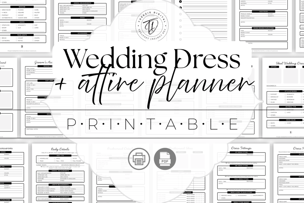 Printable Wedding Dress and Attire Planner