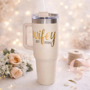Personalized Wifey Tumbler by MareeCraftDesigns on Etsy - 25 Wedding Morning Gifts Bride - The Wedding Club